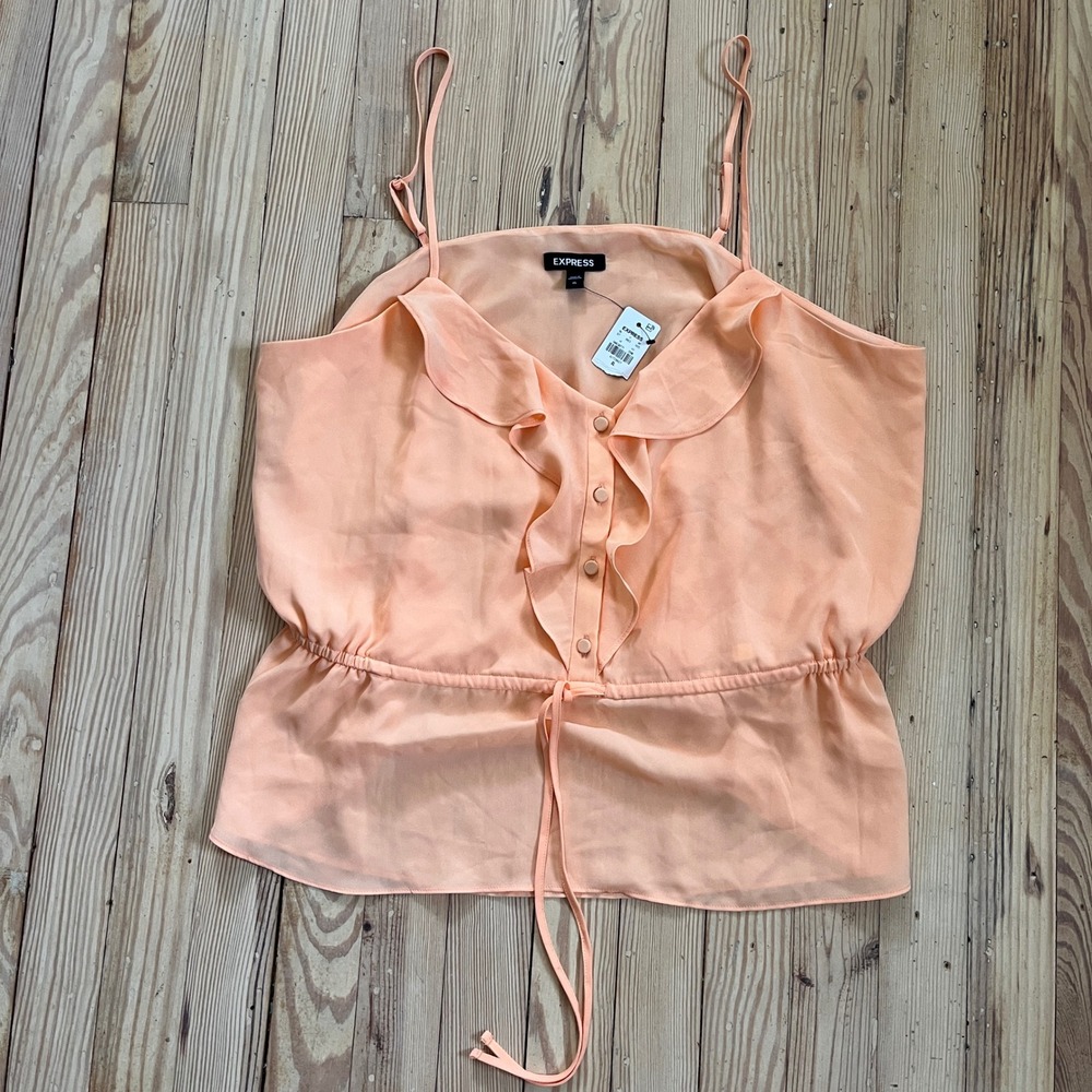 Express Camisole Womens XL Peach Ruffle Peplum Button Front V-Neck Cami NWT